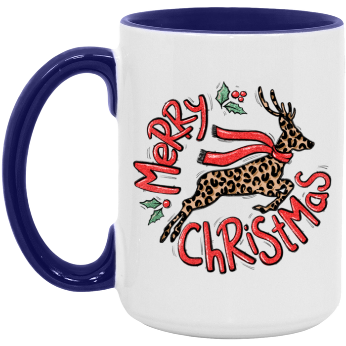 Merry Christmas Reigndeer Leopard 15 oz Coffee Mug