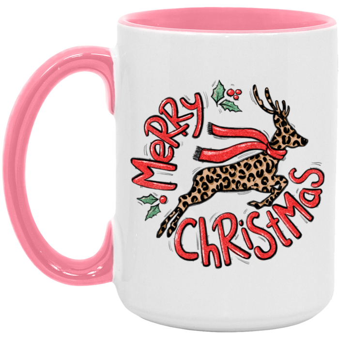 Merry Christmas Reigndeer Leopard 15 oz Coffee Mug